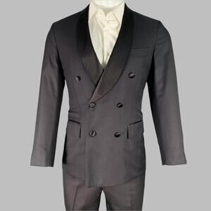 KITON Size 36 Black Wool Shawl Collar Three Piece Tuxedo